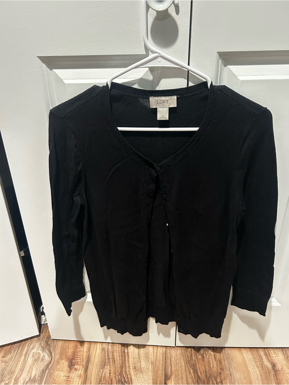 LOFT Black Lightweight V-Neck Button Cardigan